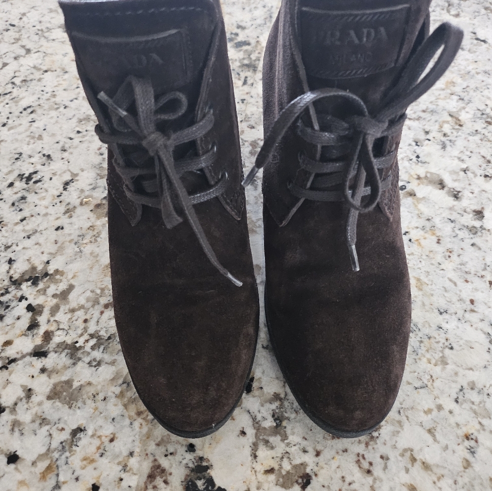 Prada Brown Suede Lace-up Booties